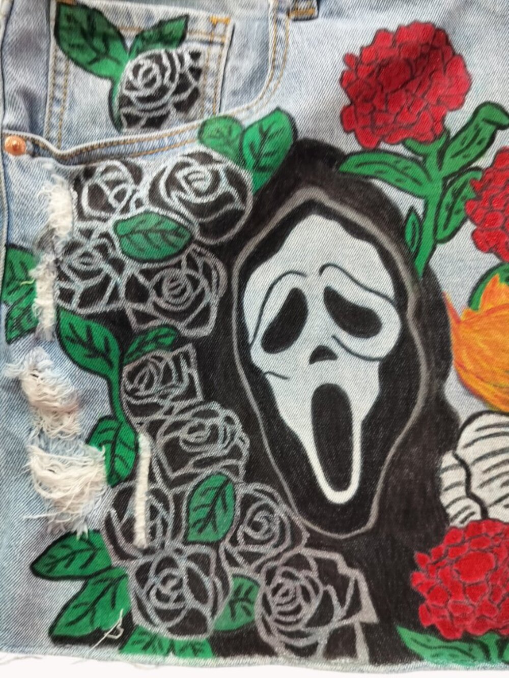 Hand painted Denim Mini Skirt Women's XXL NWT #Halloween #Horrormovie - Picture 8 of 11